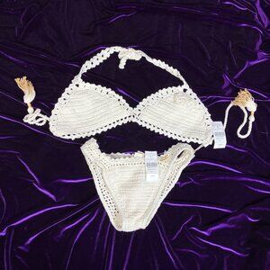 NWT S Bottom M/L Top She Made Me Crochet Halter  Bikini Color Natural Australia